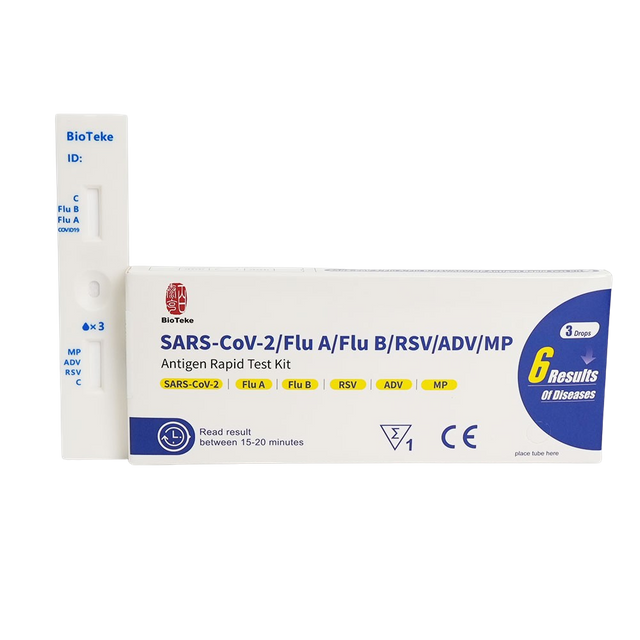 6 în 1 kit de testare rapidă pentru Covid, gripa A și B, RSV, adenovirus, Mycoplasma pneumoniae 